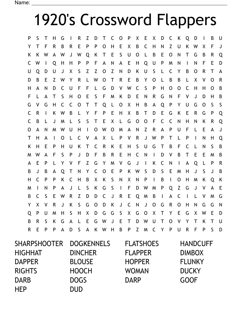 1920 s Crossword Flappers Word Search WordMint