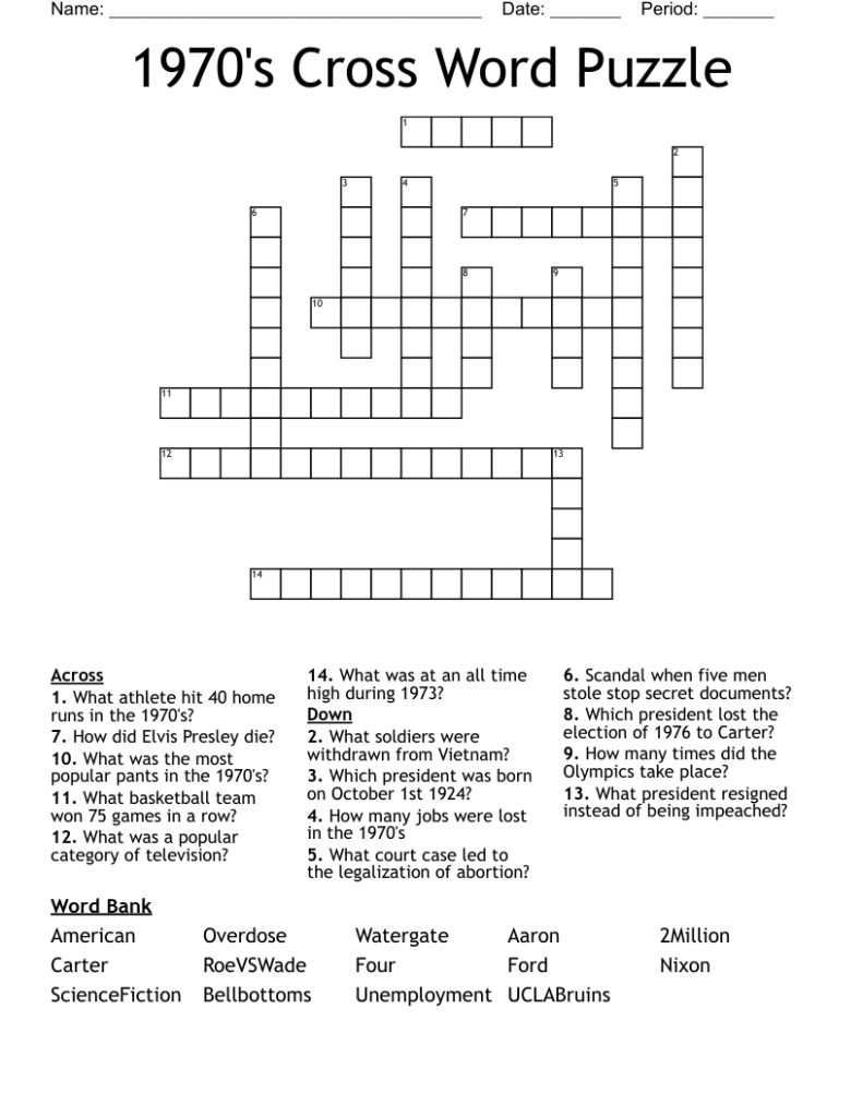 1970 s Crossword Puzzle WordMint