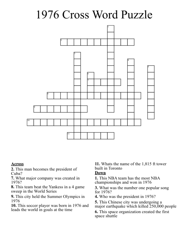 1976 Cross Word Puzzle WordMint