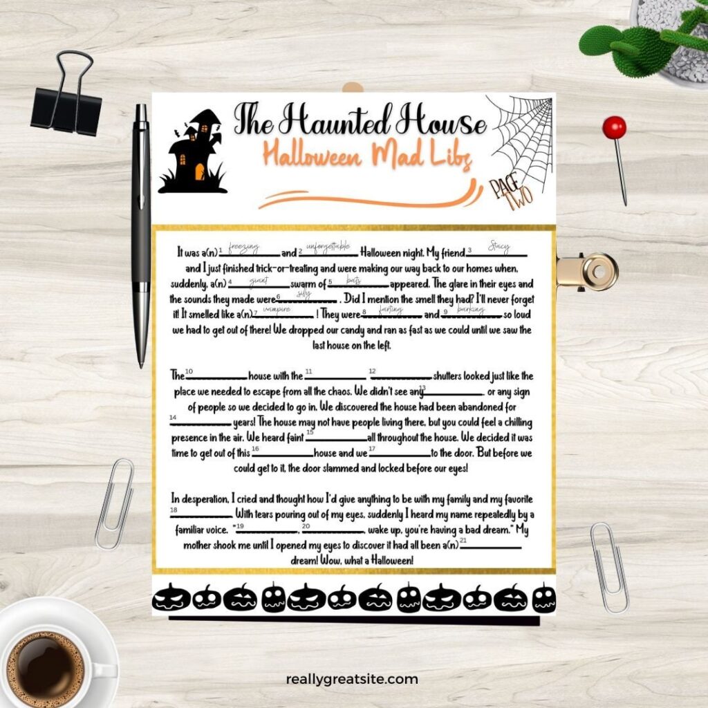 2 Halloween Party Games Mad Libs Crossword Puzzle For Kids Etsy