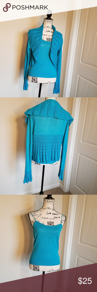 2 Piece Turquoise Scalloped Cardi Set Fashion Cardi Sweaters 