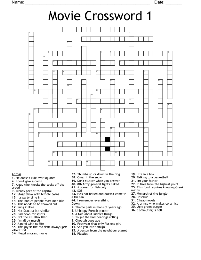 2017 Pixar Film Crossword