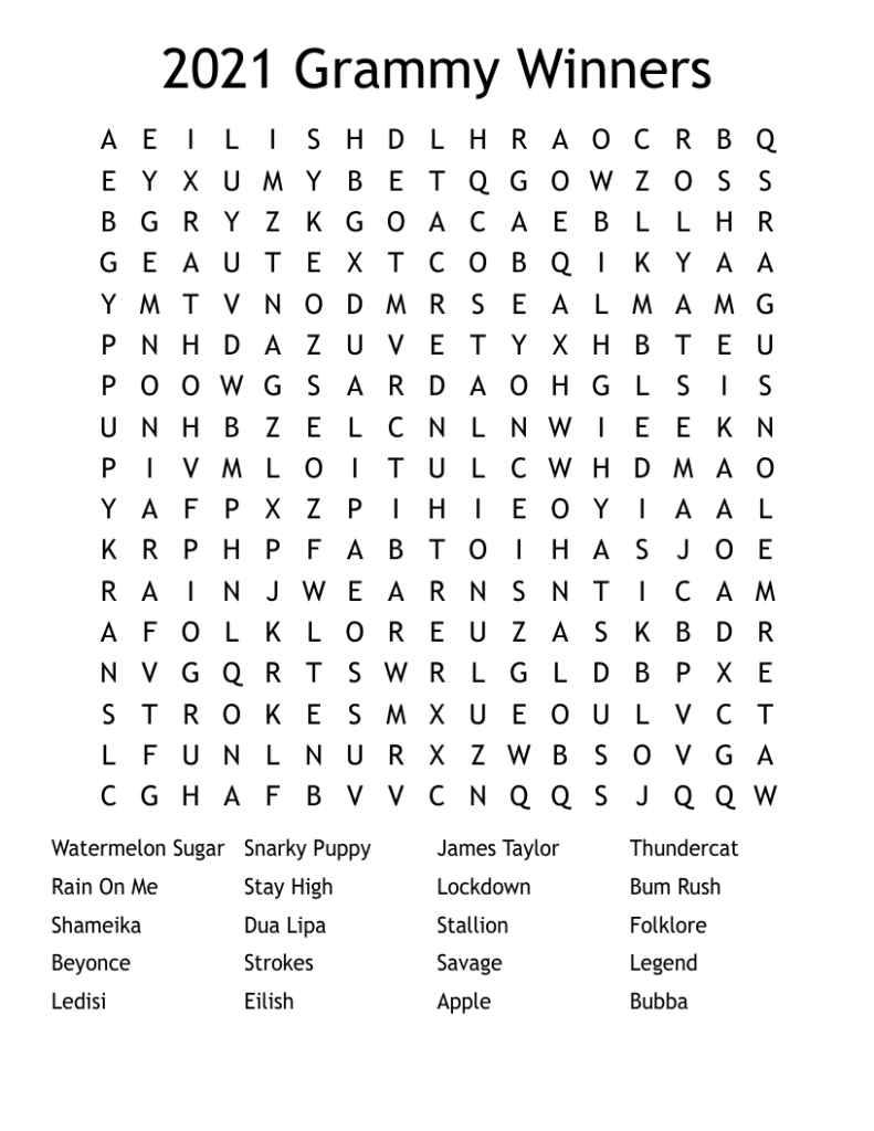 2021 Grammy Winners Word Search WordMint