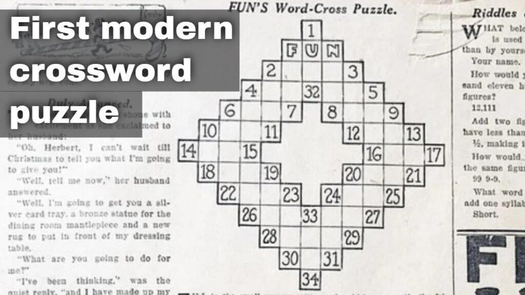 21st December 1913 First Modern Crossword Puzzle Printed In The New 