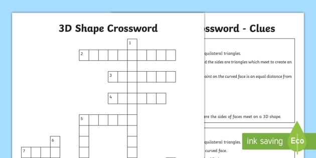 3D Shape Crossword Worksheet Worksheet teacher Made 