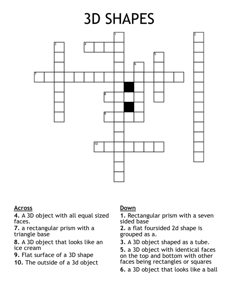 3D SHAPES Crossword WordMint