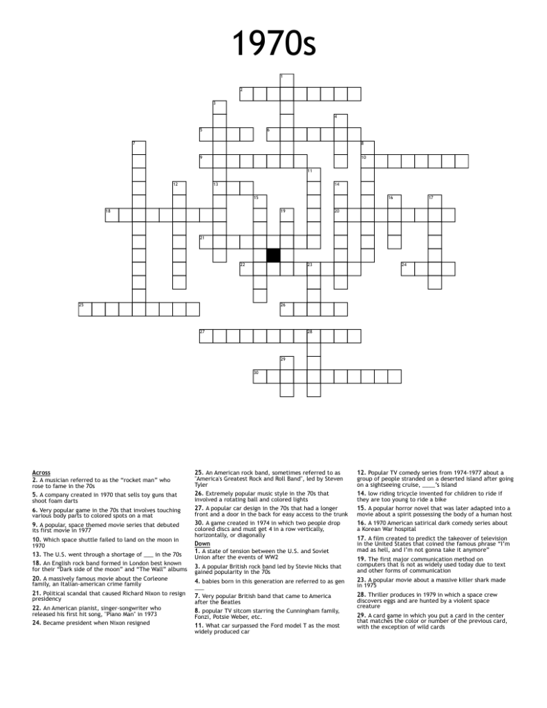 70s Crossword Puzzles