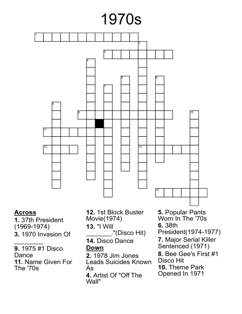 70s Crossword Puzzles