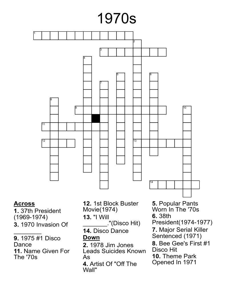 70s Crossword Puzzles