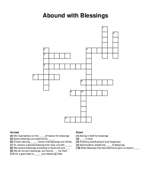 Abound With Blessings Crossword Puzzle