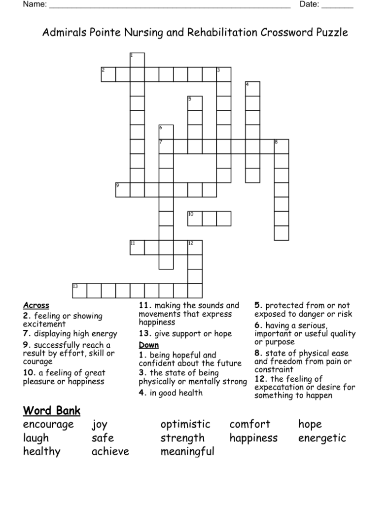 Admirals Pointe Nursing And Rehabilitation Crossword Puzzle WordMint