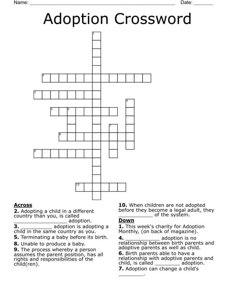 Adoption Crossword WordMint