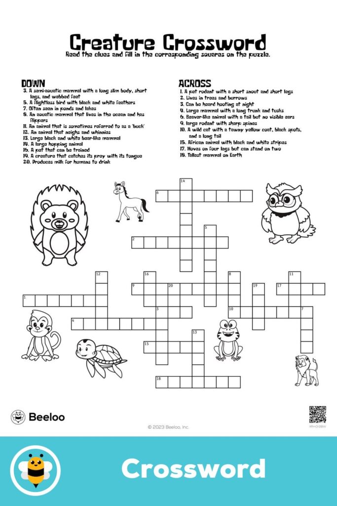 Advanced Animal themed Crossword Puzzle For Kids Ages 9 And Up Puzzles 