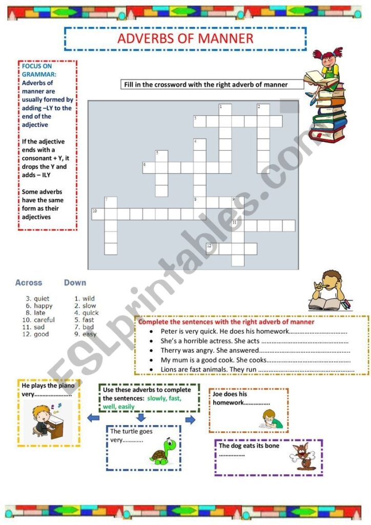 Adverbs Of Manner Crossword ESL Worksheet By LIA THE TEACHER