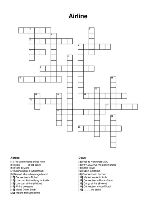 Airline Crossword Puzzle