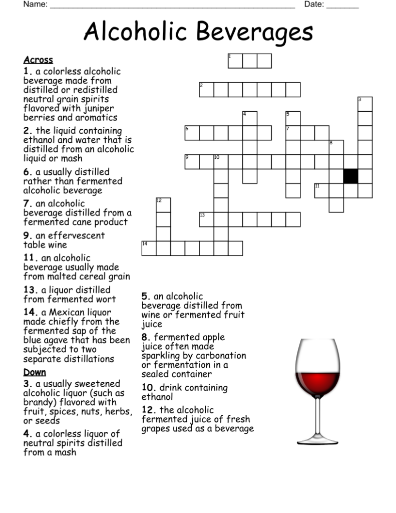 Alcohol Crossword Puzzle WordMint