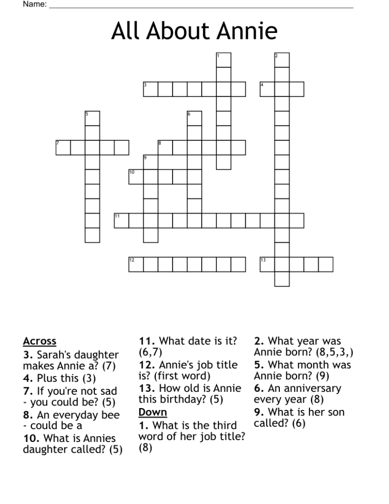 All About Annie Crossword WordMint