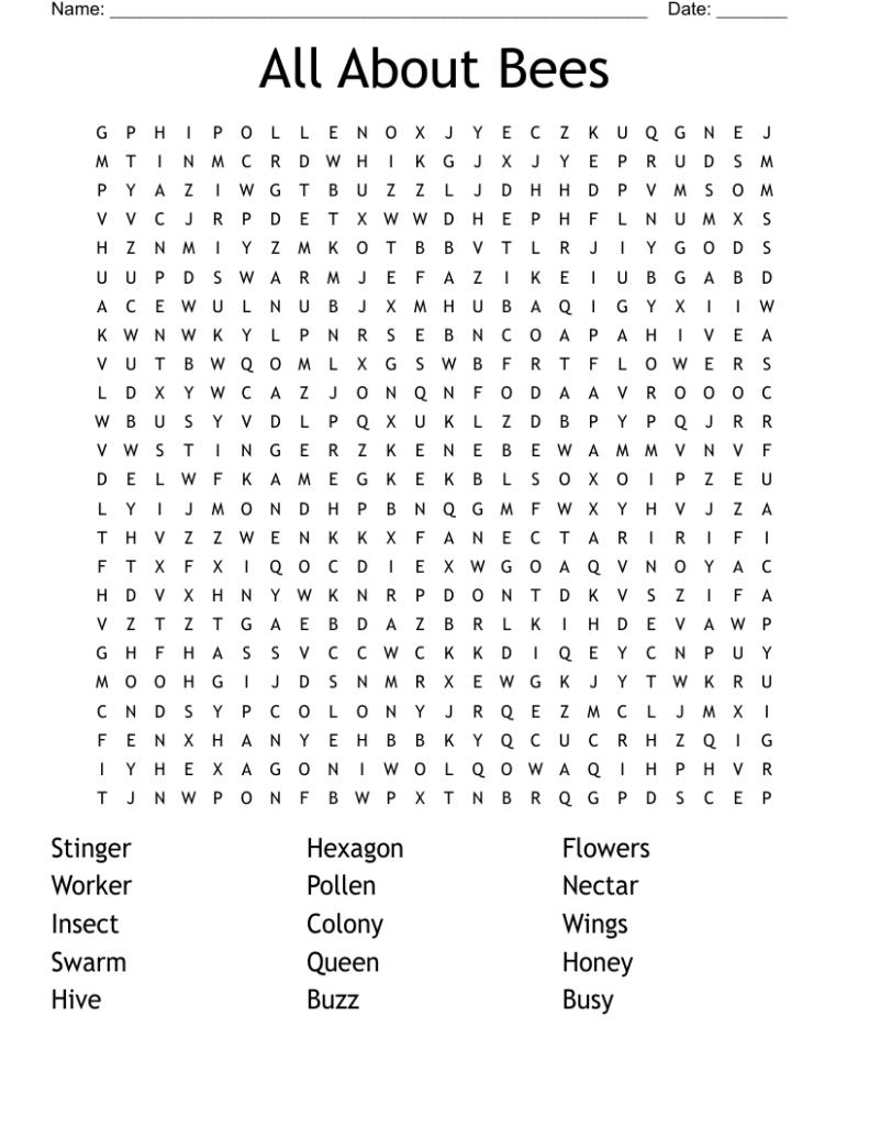 All About Bees Crossword WordMint