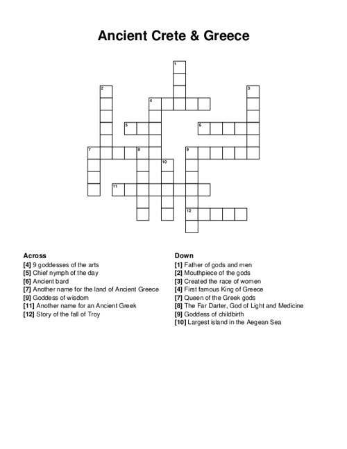 Ancient Crete Greece Crossword Puzzle