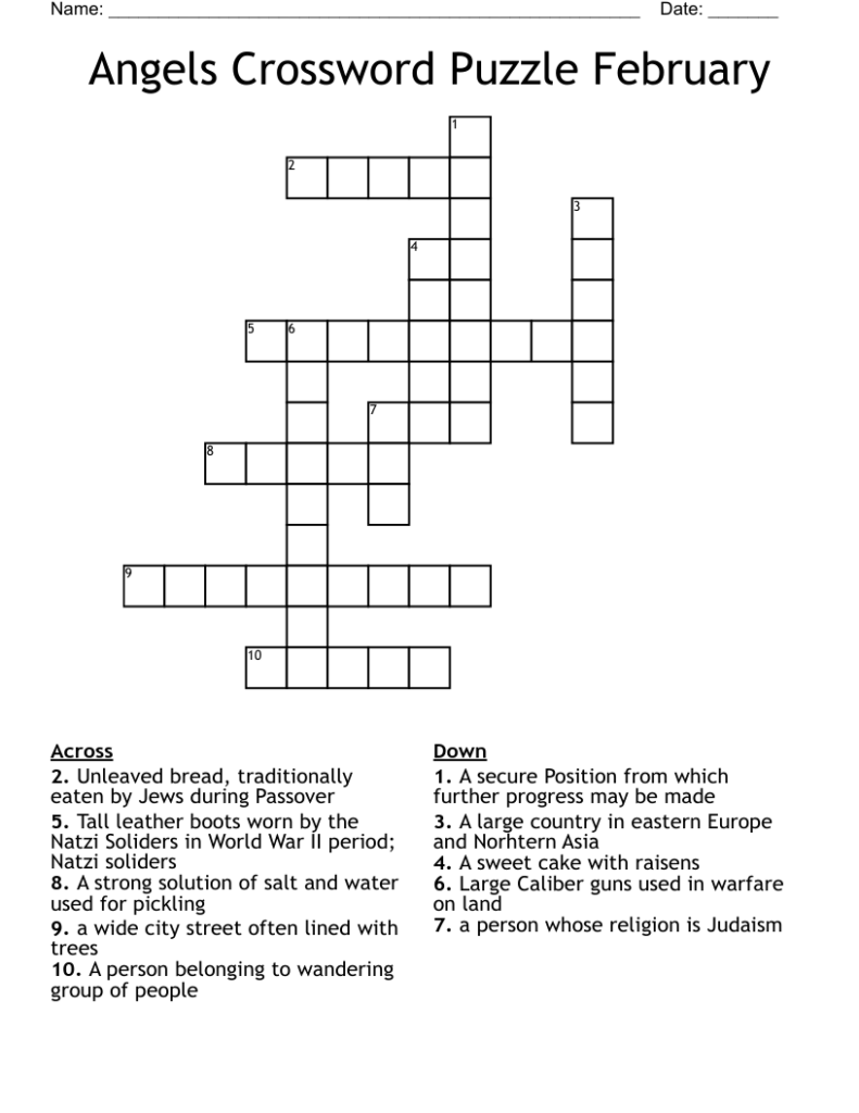 Angels Crossword Puzzle February WordMint