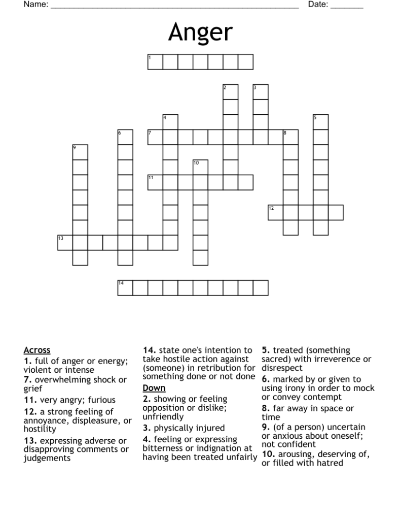 Anger Crossword WordMint