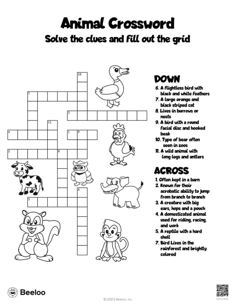 Animal themed Crossword Puzzles Beeloo Printable Crafts And 