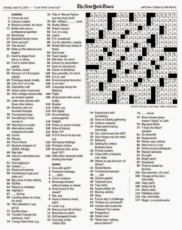 Answers To New York Times Crossword Puzzle Sunday Crossword