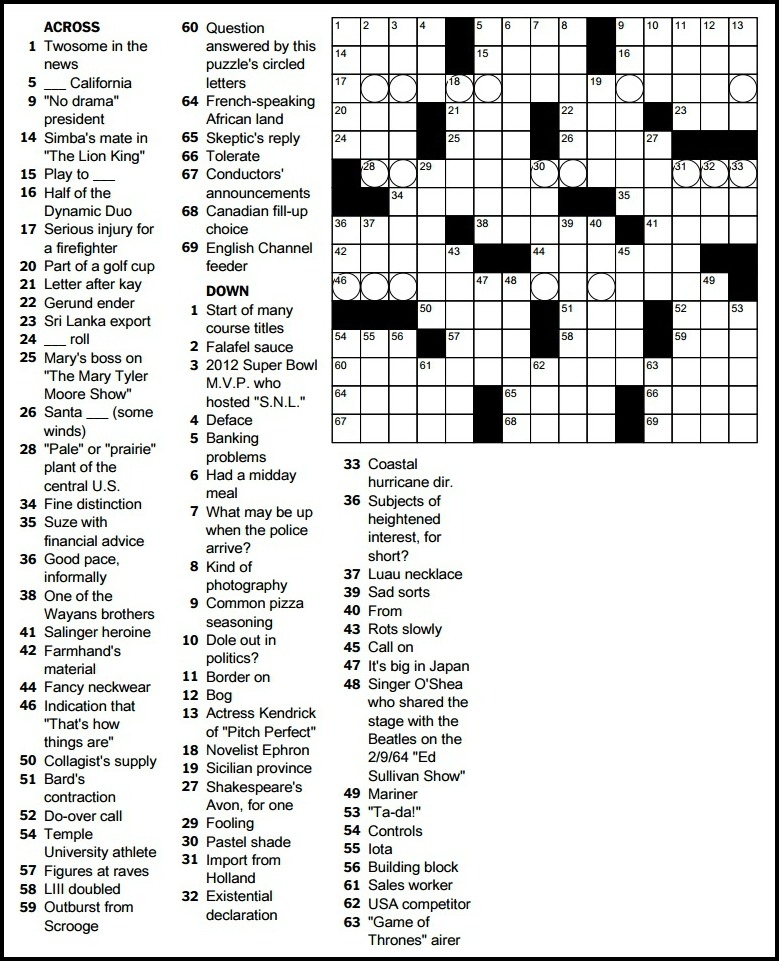 Answers To Today s Nyt Crossword Puzzle Ny Times Sunday Cros