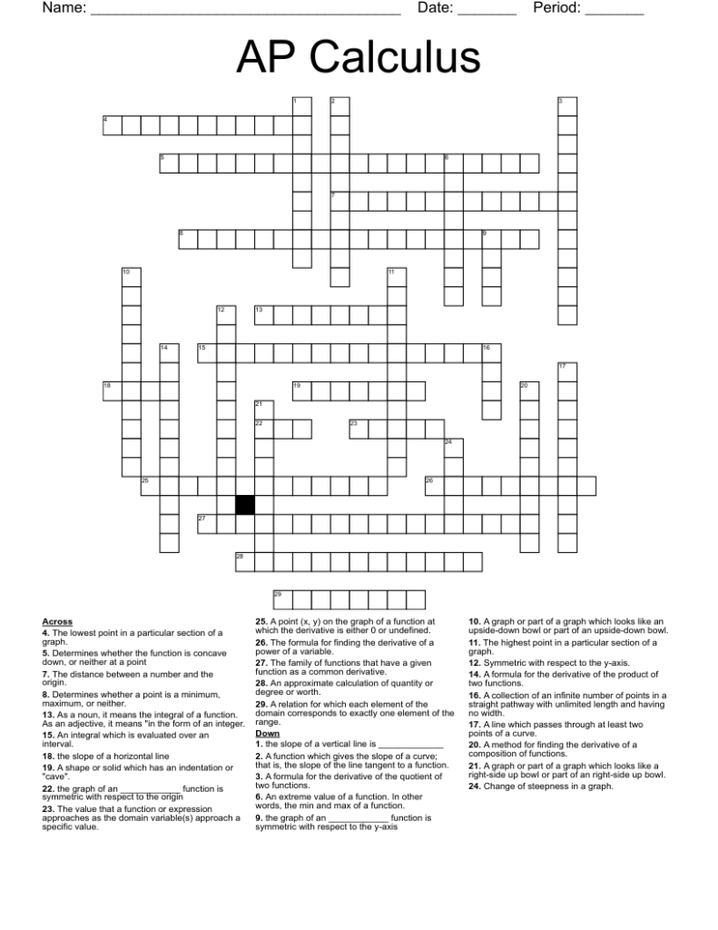 AP Calculus Crossword WordMint