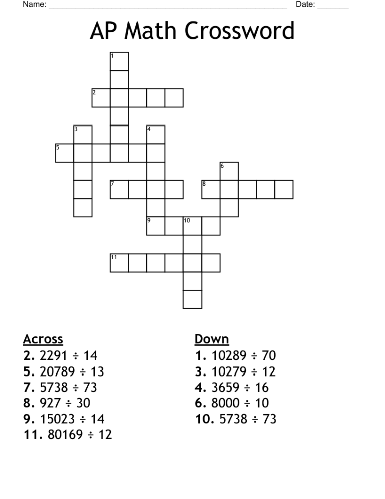 AP Math Crossword WordMint