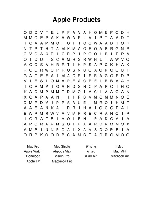 Apple Products Word Search