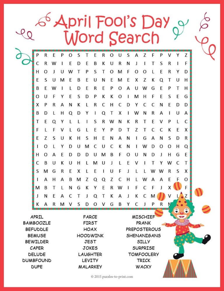 April Fools Word Search Printable