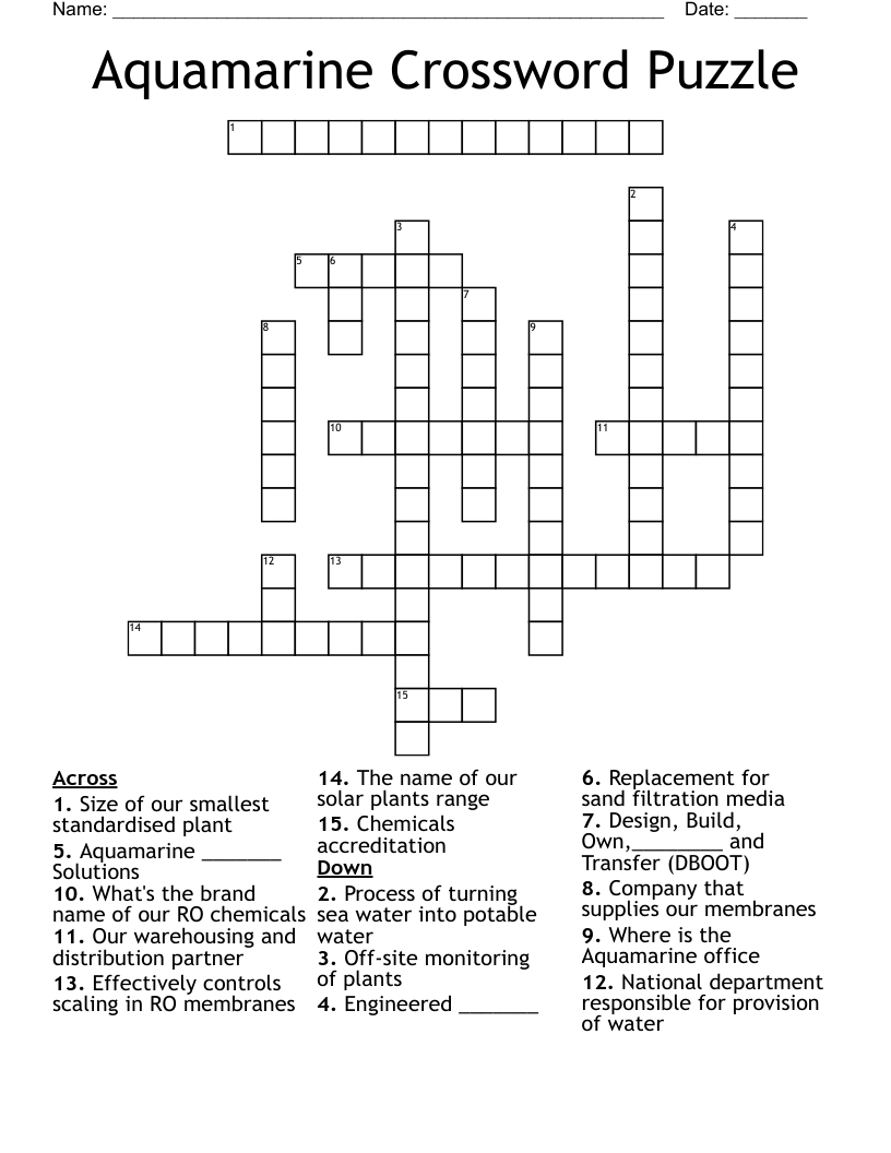 Aquamarine Crossword Puzzle WordMint