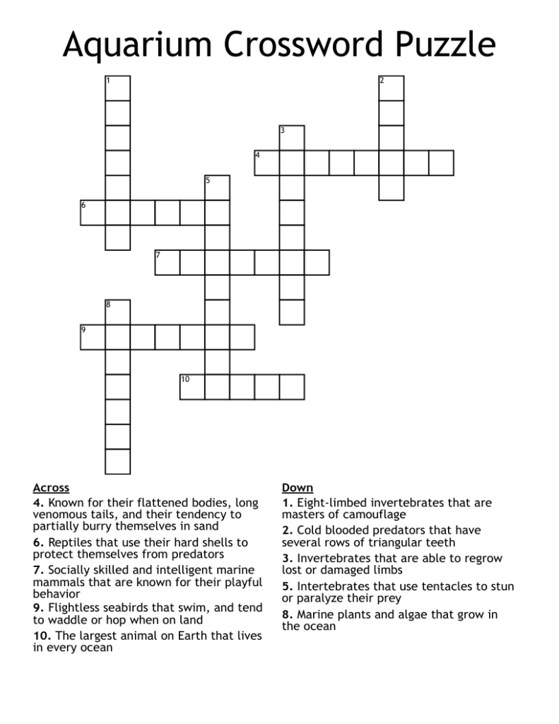 Aquarium Crossword Puzzle WordMint