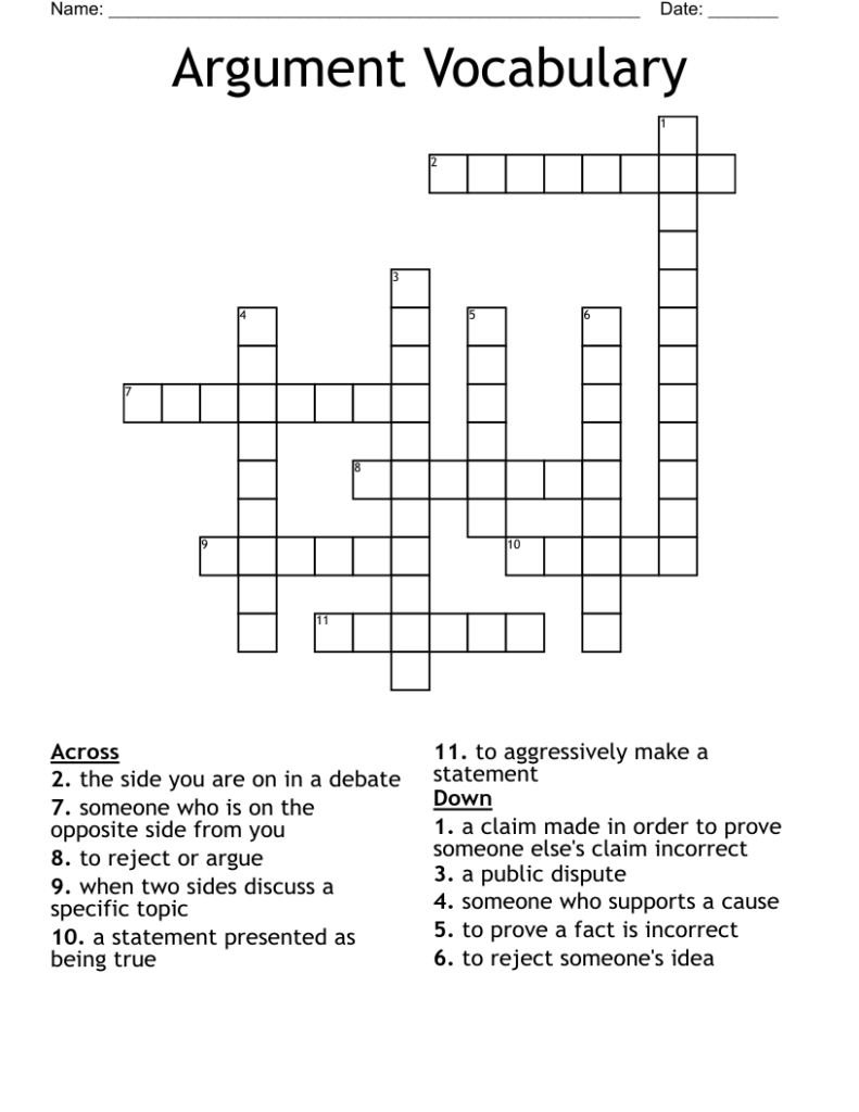 Argument Vocabulary Crossword WordMint