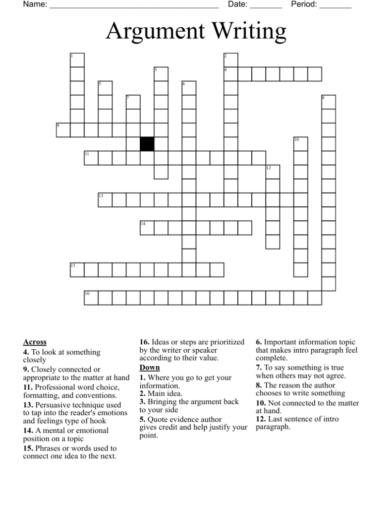 Argument Writing Crossword WordMint