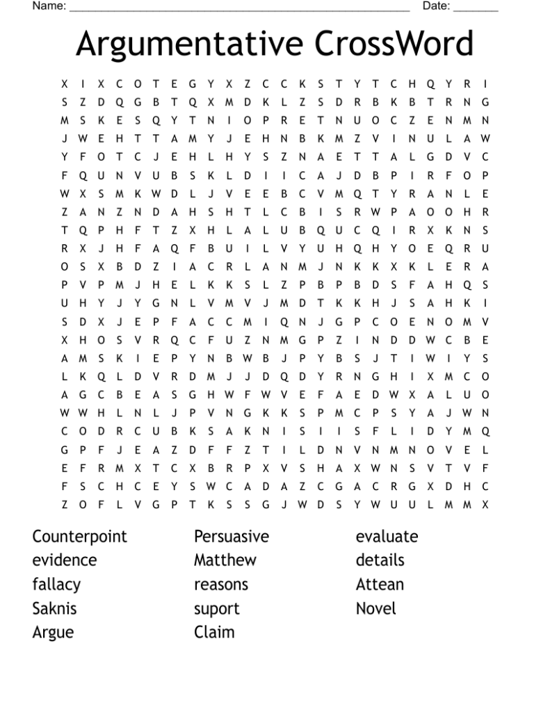 Argumentative CrossWord Word Search WordMint