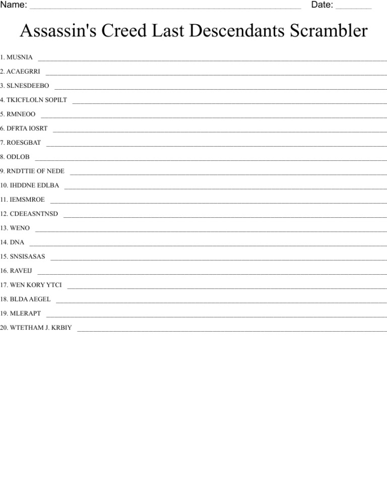 Assassin s Creed Crossword WordMint