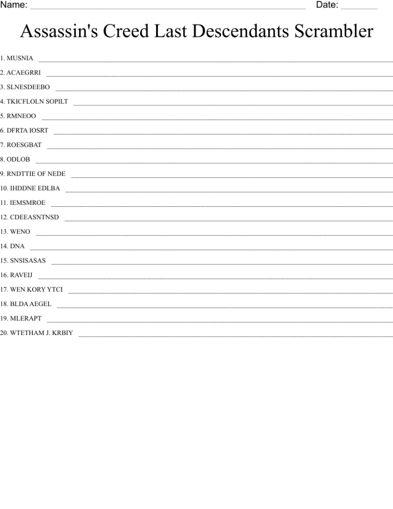 Assassin s Creed Crossword WordMint