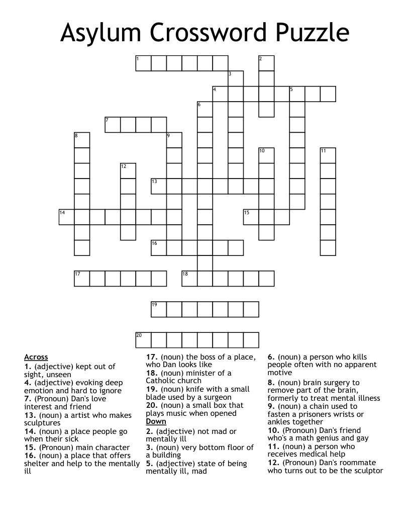 Asylum Crossword Puzzle WordMint