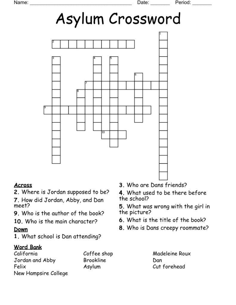 Asylum Crossword WordMint