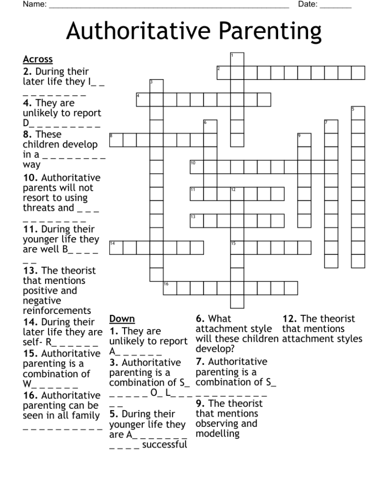 Authoritative Parenting Crossword WordMint