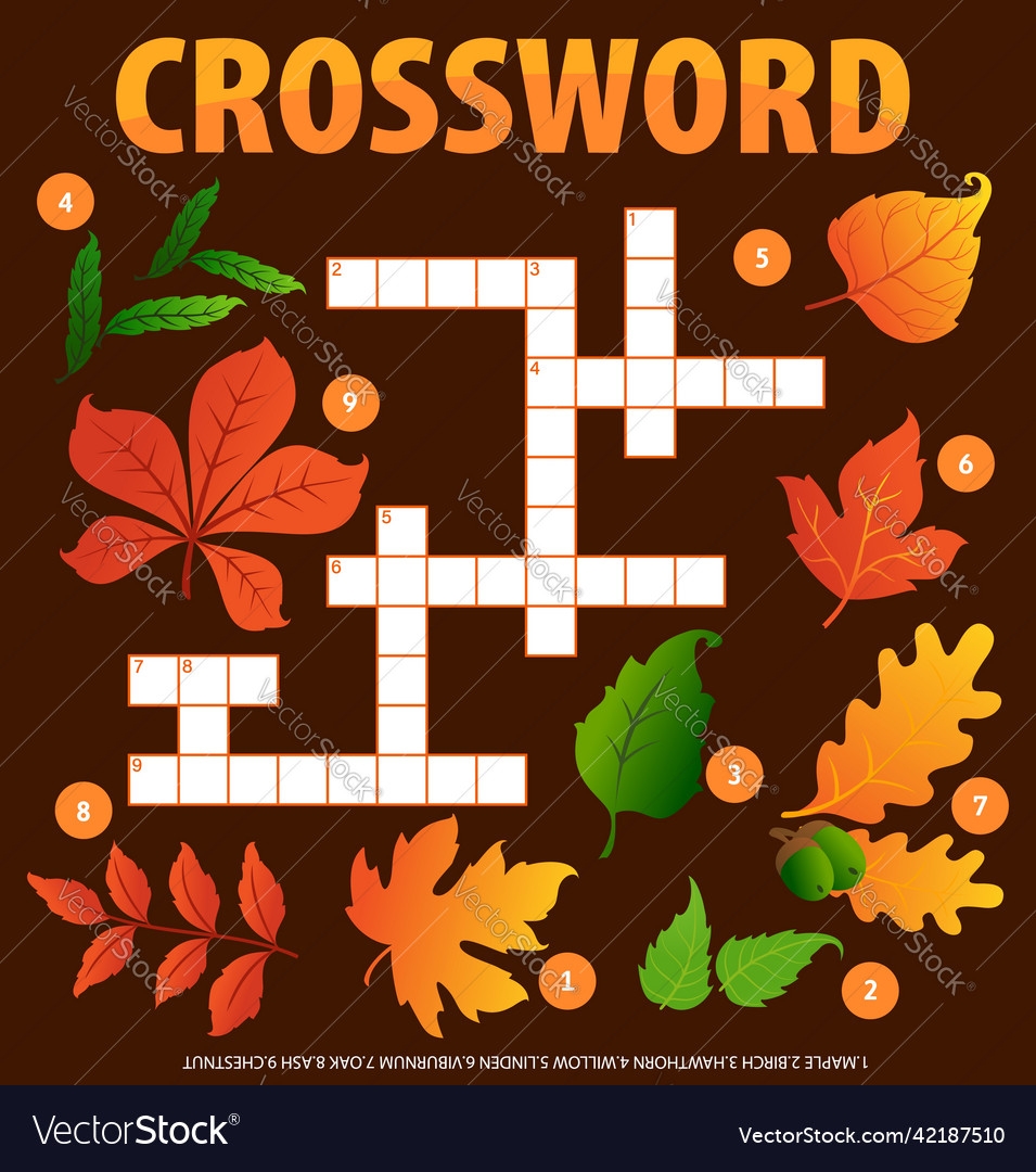 Autumn Leaves And Acorns Crossword Puzzle Sheet Vector Image