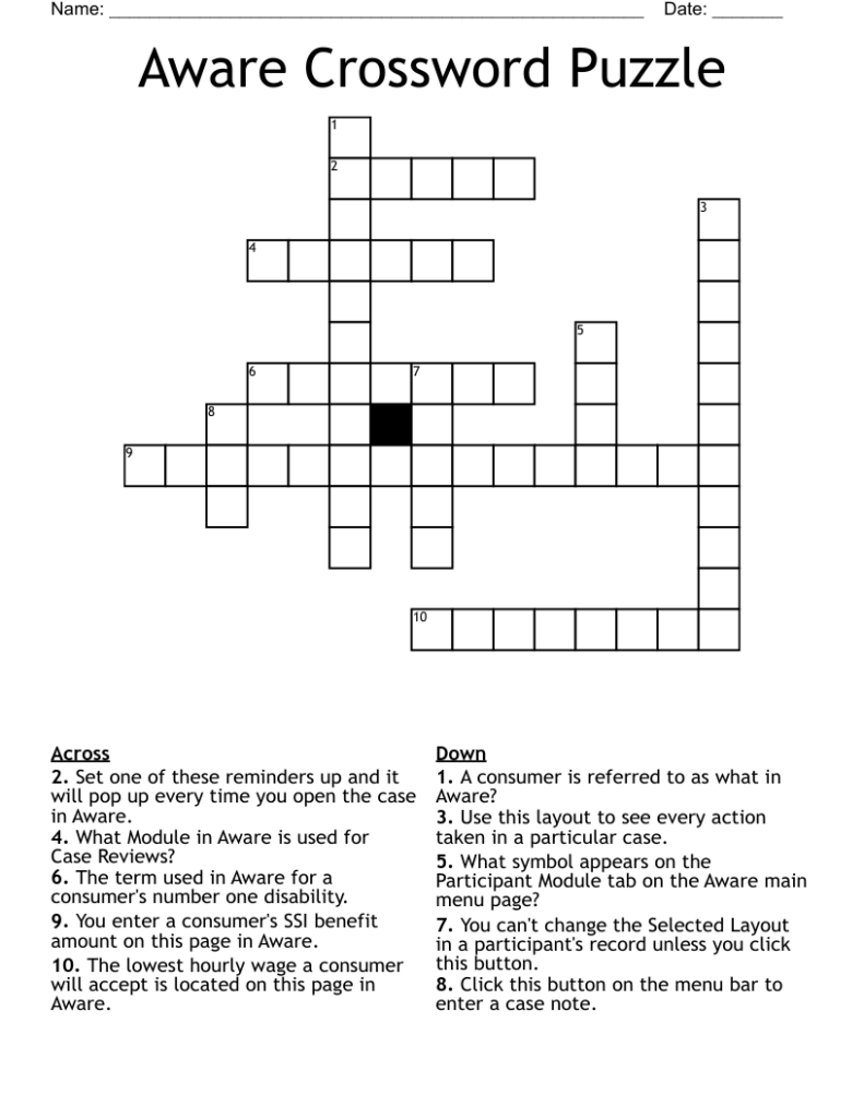 Aware Crossword Puzzle WordMint