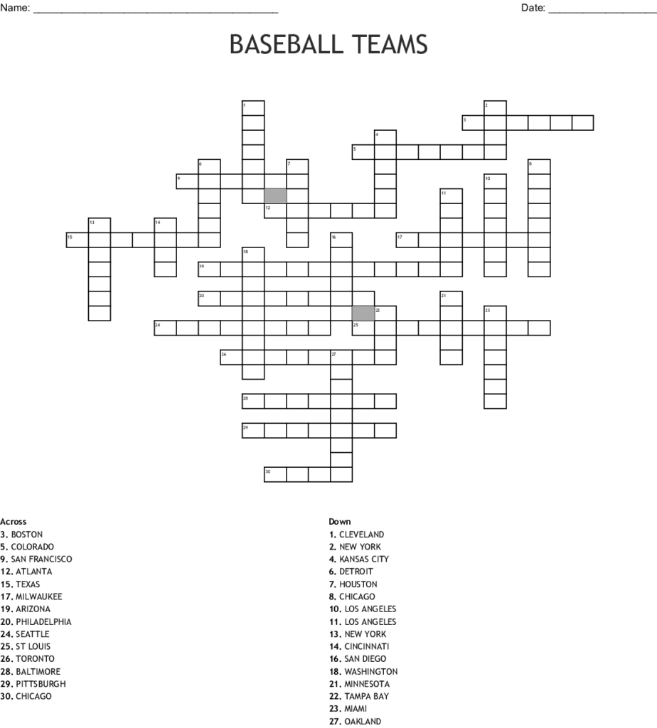 Baseball Crossword Puzzle Printable Printable Crossword Puzzles