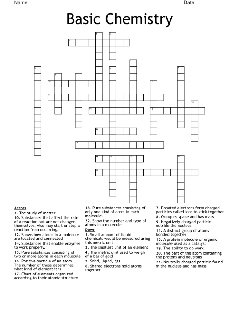 Basic Chemistry Crossword WordMint