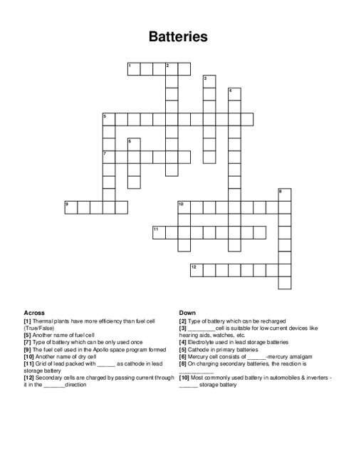 Batteries Crossword Puzzle