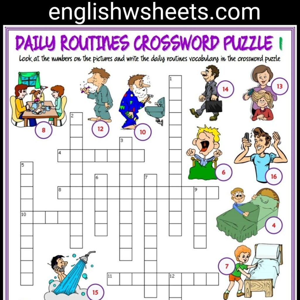 Beautiful Daily Routines Crossword Puzzle Worksheet My Neighborhood