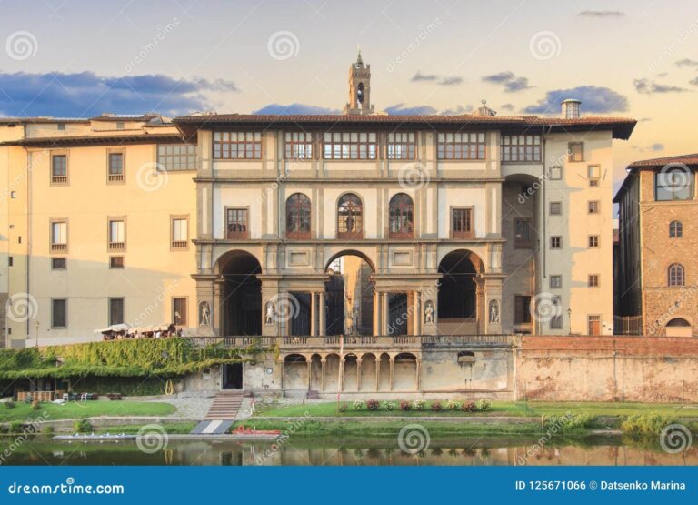 Beautiful View Of The Uffizi Gallery On The Banks Of The Arno River In 