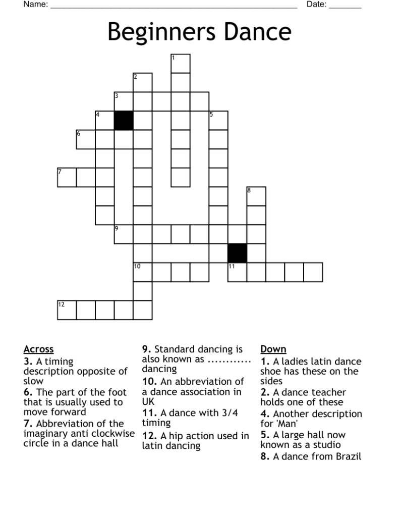 Beginners Dance Crossword WordMint